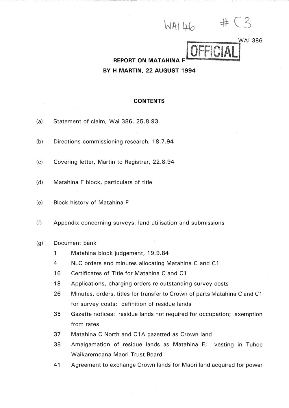 Wai 46_INQ_C003_Report - Matahina F - 22 August 1994