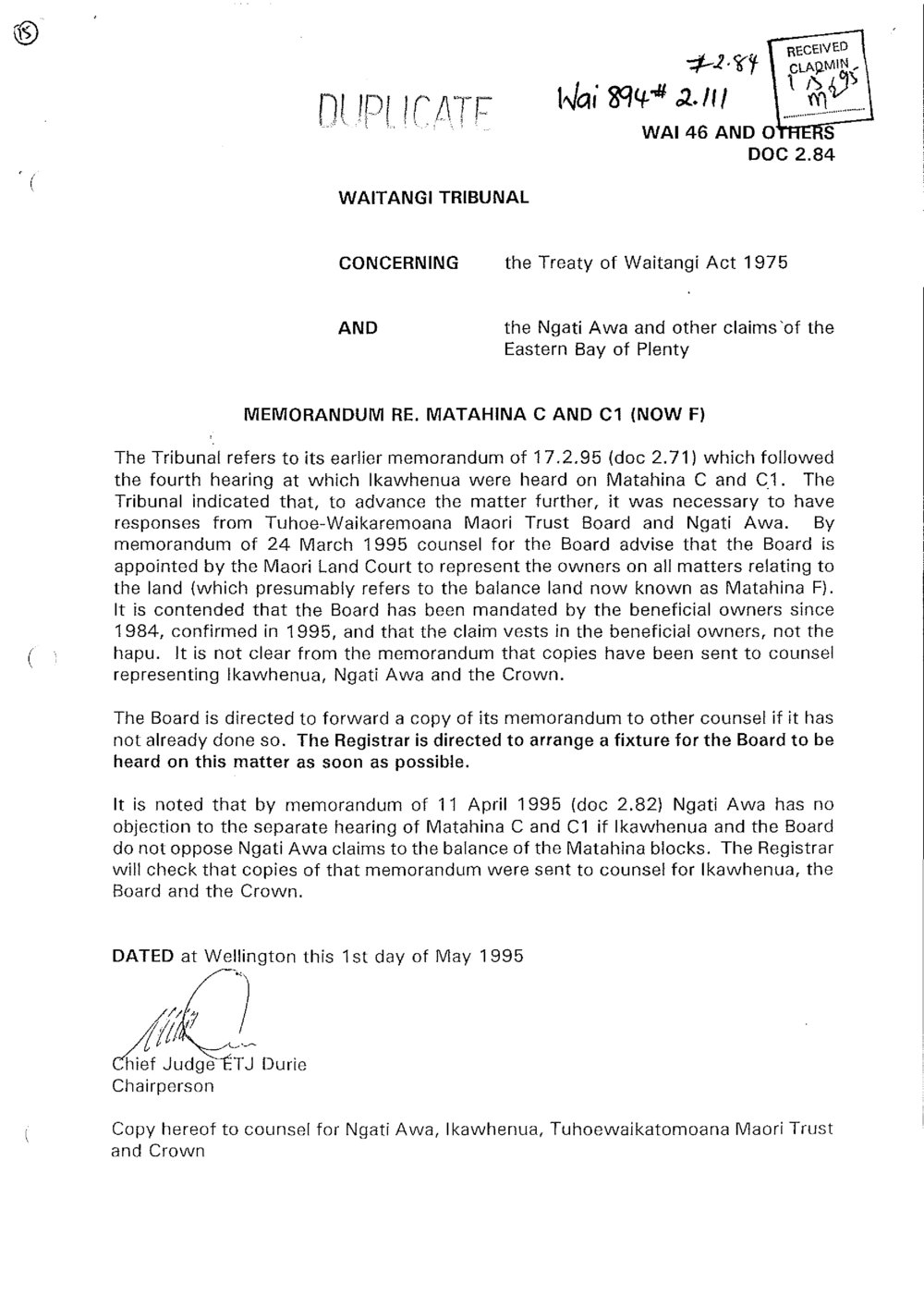 Wai 46_INQ_2.84_Memo RE Matahina C and C1