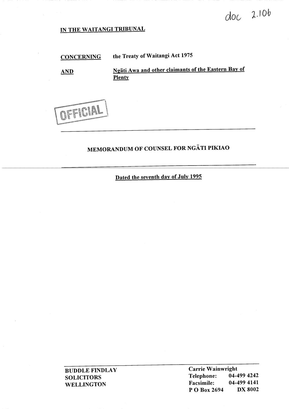 Wai 46_INQ_2.106_Memo of Counsel Ngati Pikiao 7 July 1994