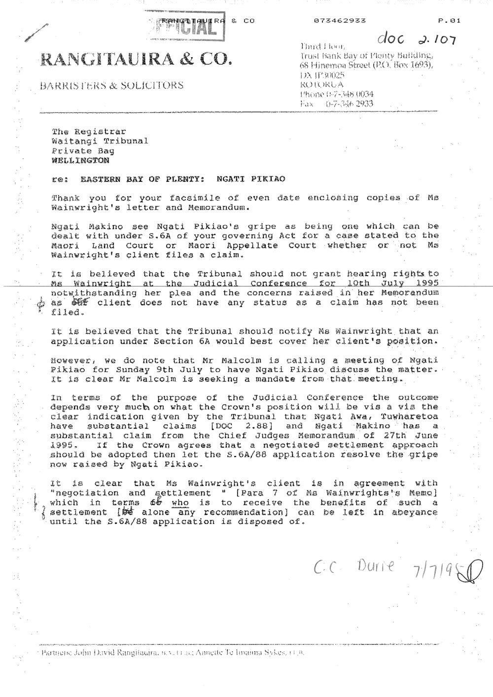 Wai 46_INQ_2.107_Letter Ngati Pikiao