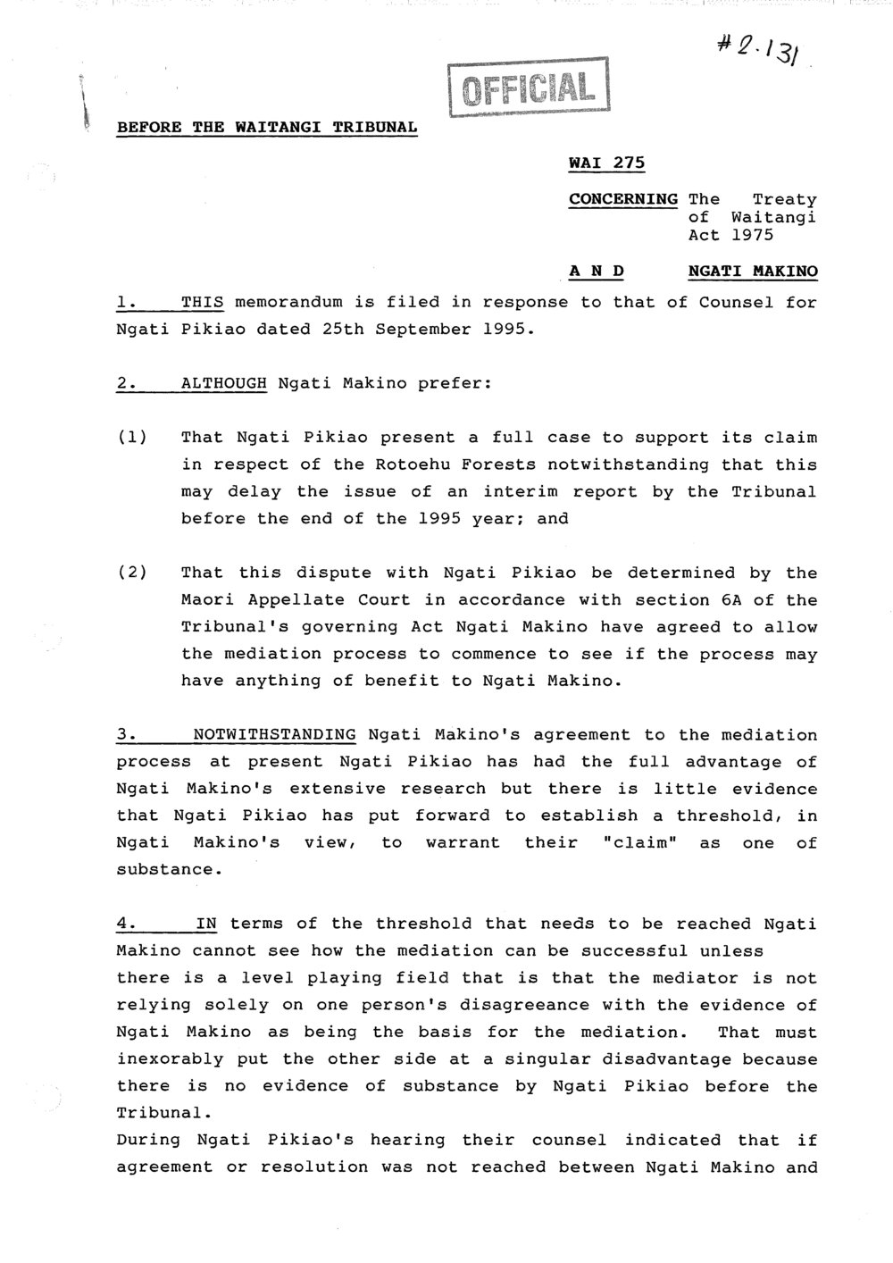 Wai 46_INQ_2.131_Memo in response to Counsel for Ngati Pikiao dated 25th if Sep 1995