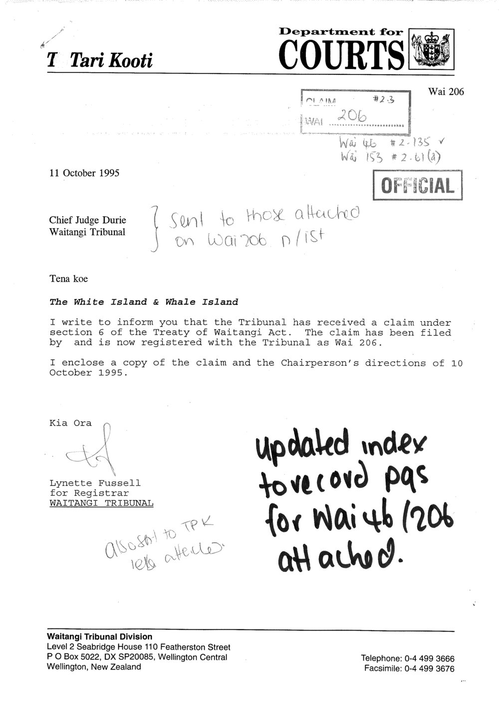 Wai 46_INQ_2.135_Letter RE The White Island and Whale Island