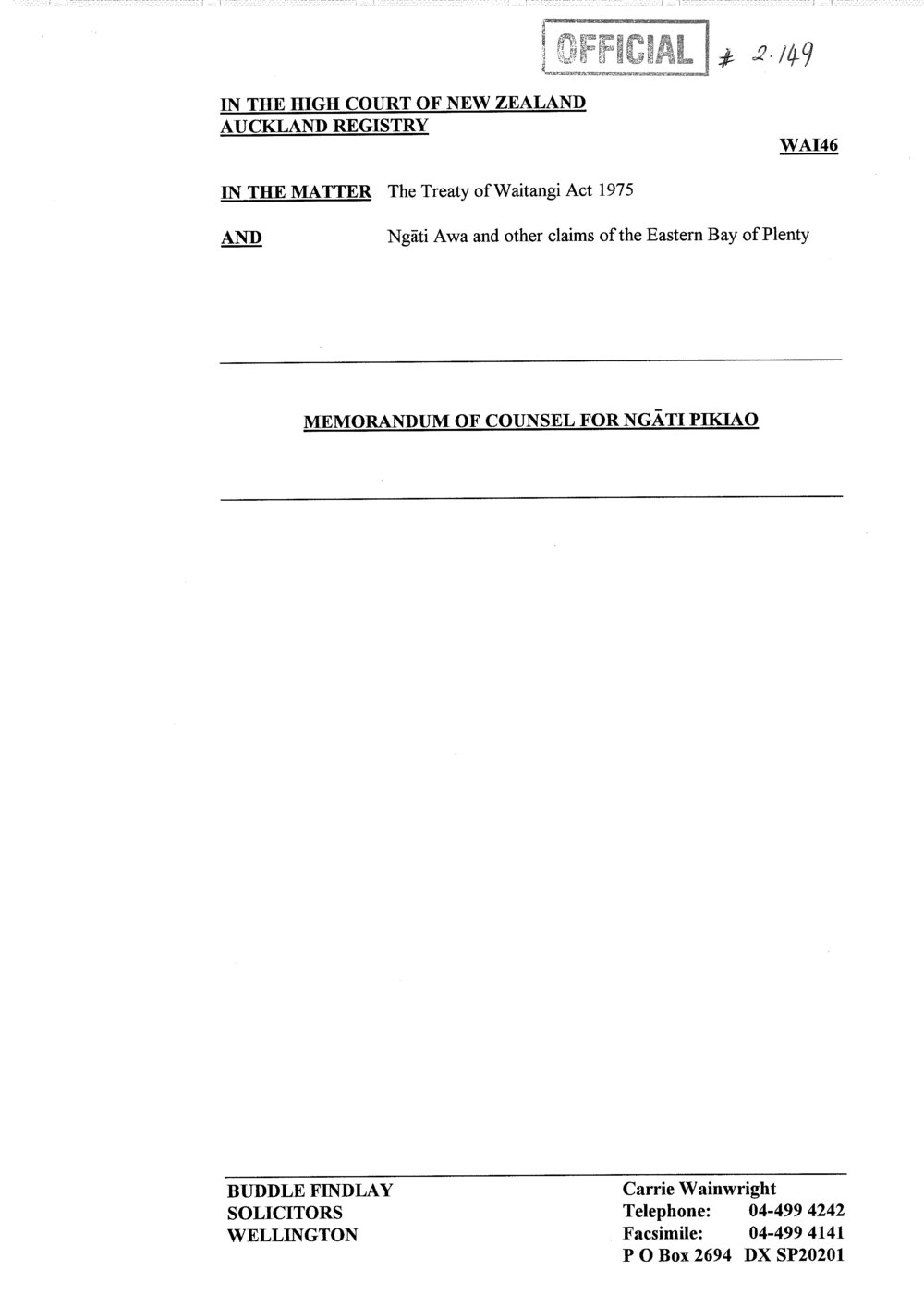 Wai 46_INQ_2.149 Memo of Counsel for Ngati Pikiao 7 Nov 1995