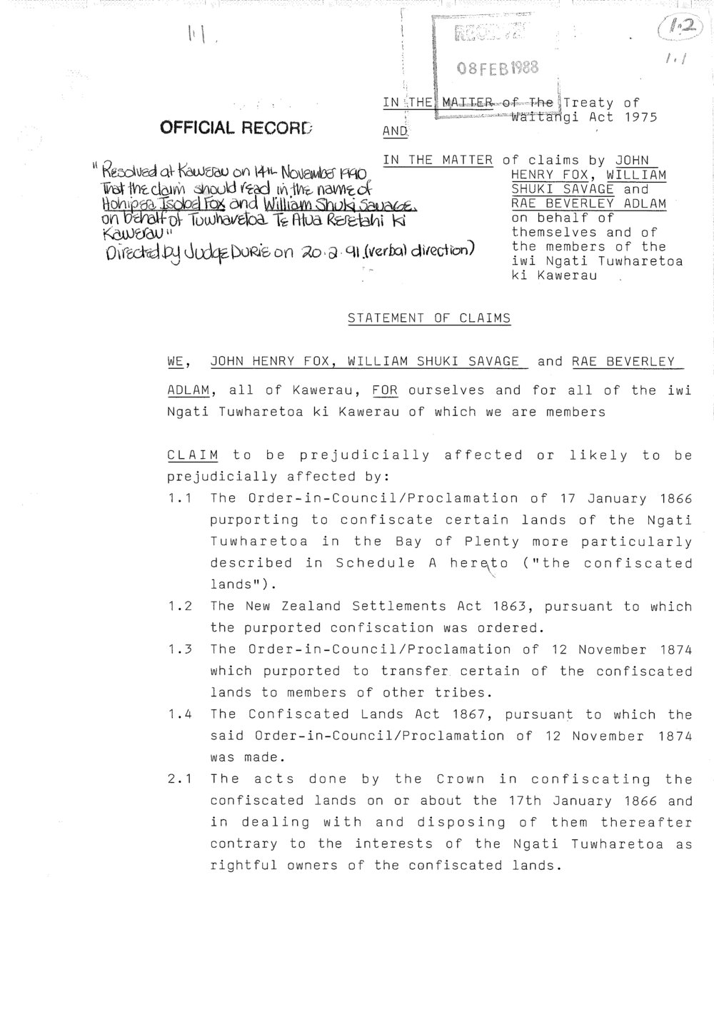 Wai 46_INQ 1.2_Statement of Claims Ngati Tuwharetoa