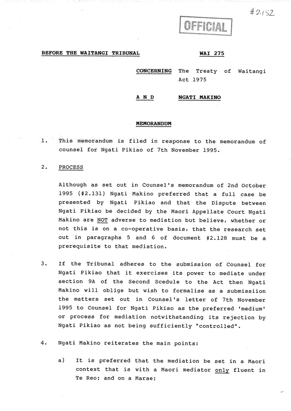 Wai 46_INQ_2.152_Memo Ngati Makino request Mediation in Maori Context