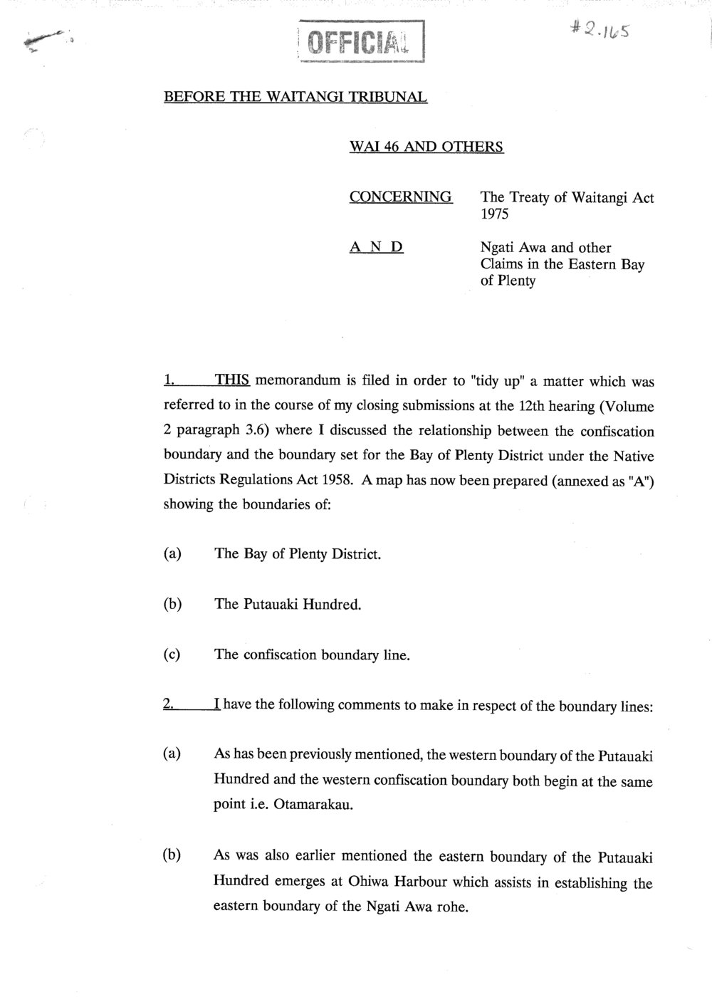 Wai 46_INQ_2.165_WAI 46 Confiscation boundary &amp; boundary set