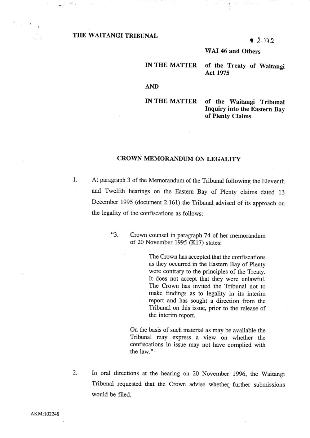 Wai 46_INQ_2.172_Crown Memo on Legality 9 April 1996
