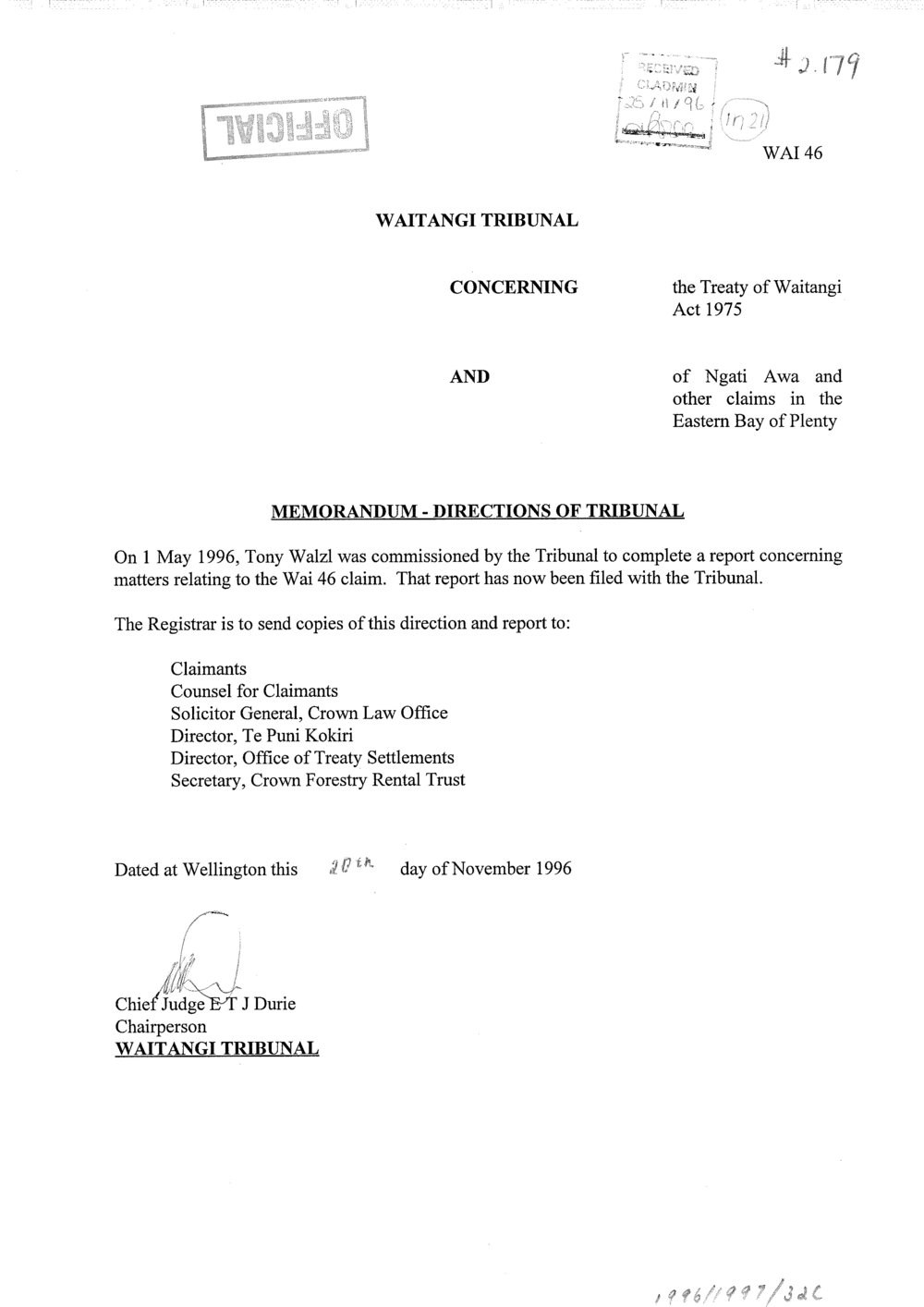 Wai 46_INQ_2.179_Memo Directions of Tribunal Ngati Awa and other claims in the EBOP
