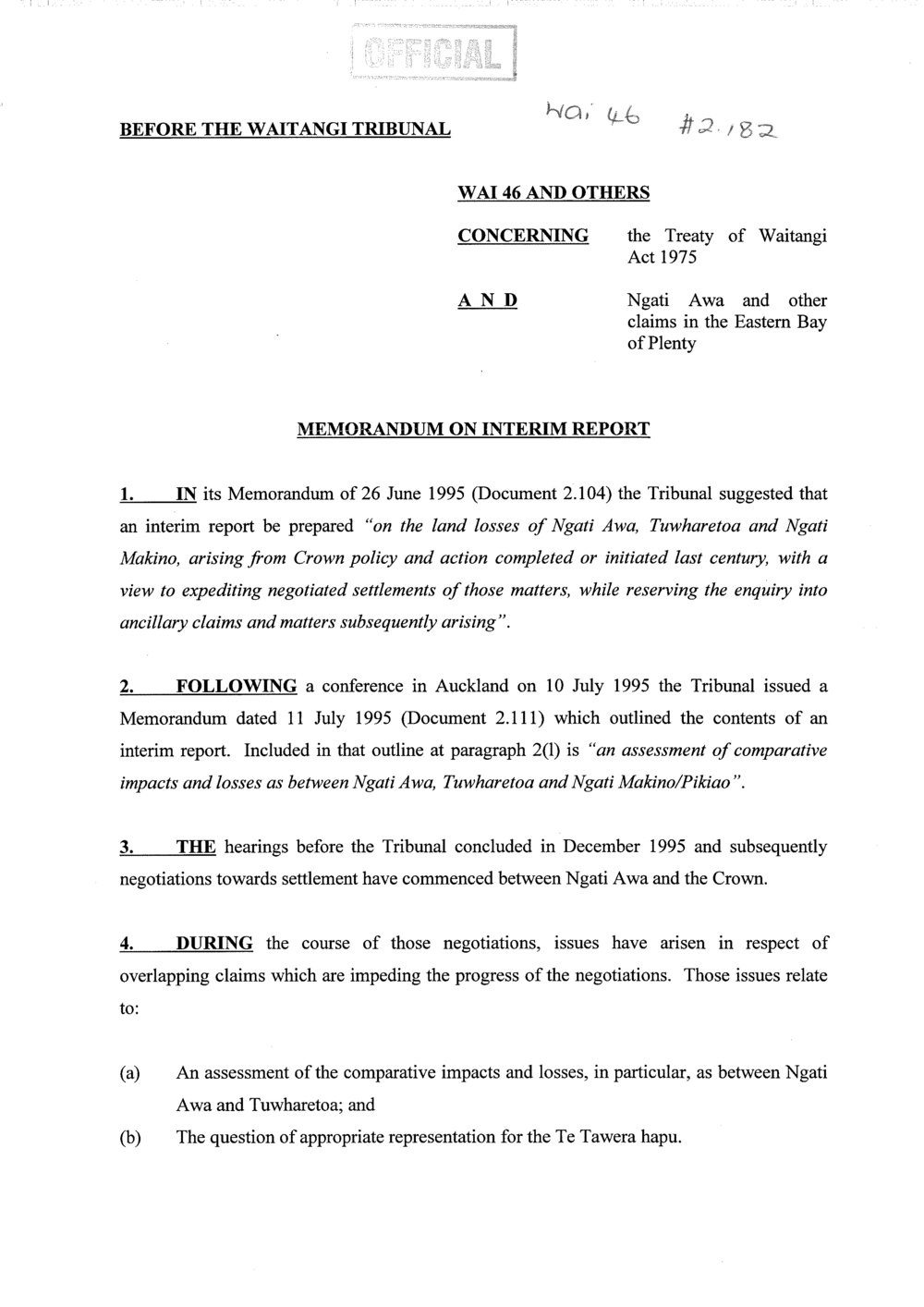 Wai 46_INQ_2.182_Memo on Interim Report by A G Macdonald 14 July 1997