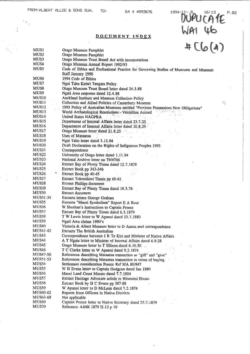 Wai 46_INQ_C006 (a)_Document Index