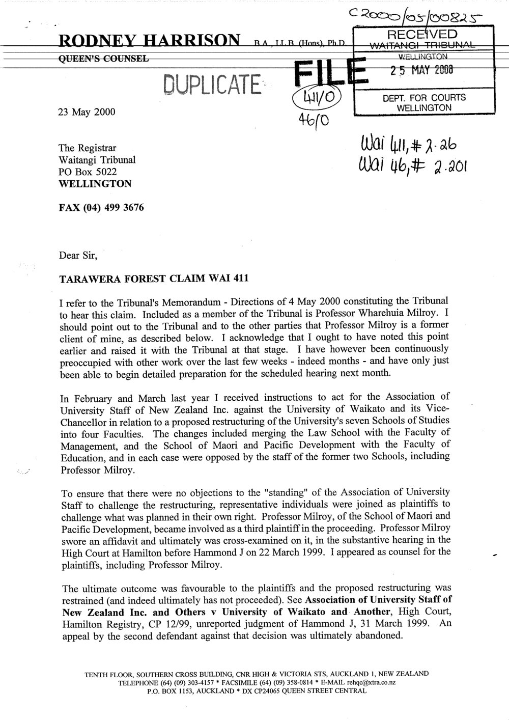 Wai 46_INQ_2.201_Letter from R E Harrison RE Wai 411 Tarawera Forest Claim