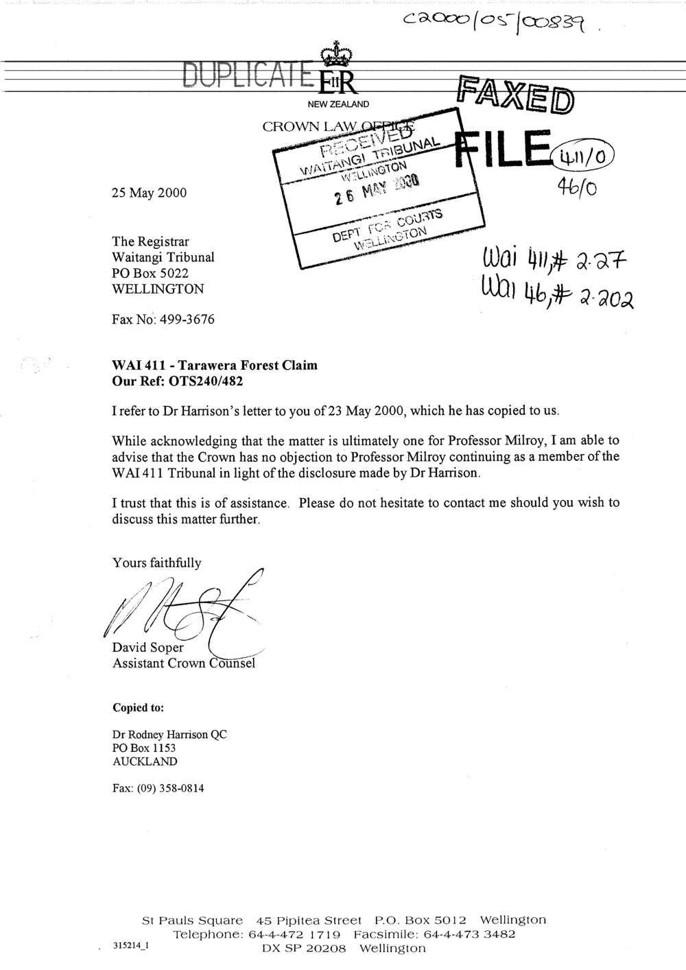 Wai 46_INQ_2.202_Letter Re WAI 411 - Tarawera Forest Claim