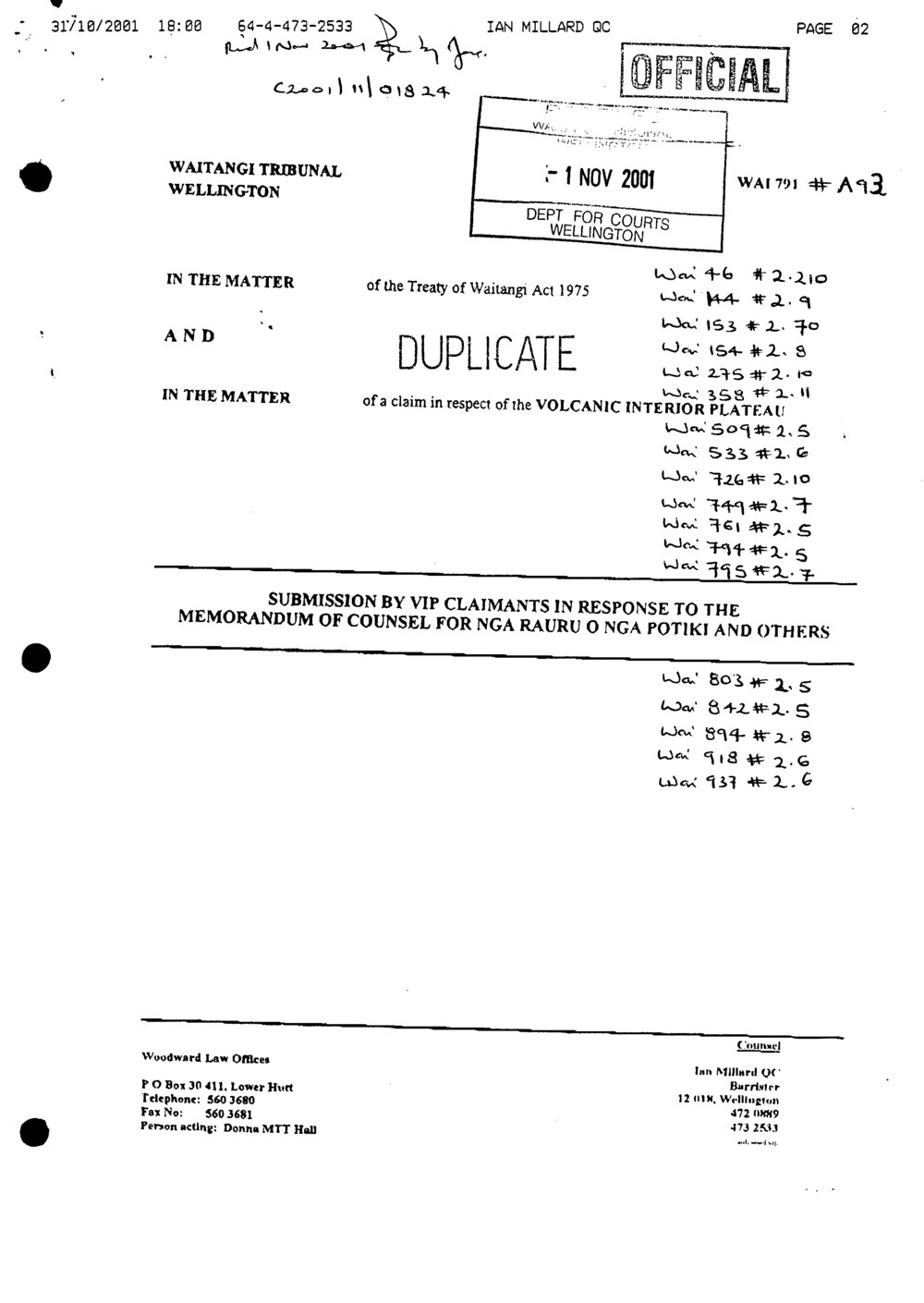 Wai 46_INQ_2.210_Submission (Duplicate) in response to memo of counsel for Nga Rauru o Nga Potiki &amp; others