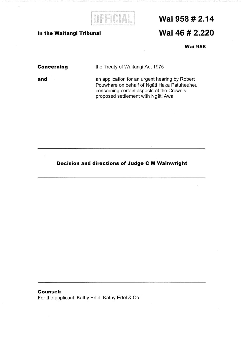 Wai 46_INQ_2.220_ Decision and directions of Judge C M Wainwright