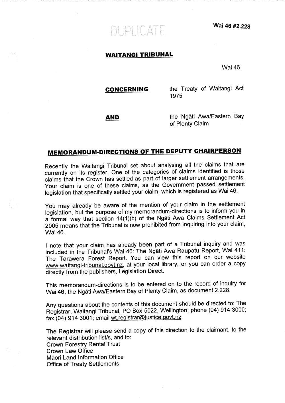 Wai 46_INQ_2.228_Memo - Directions of The Deputy Chairperson