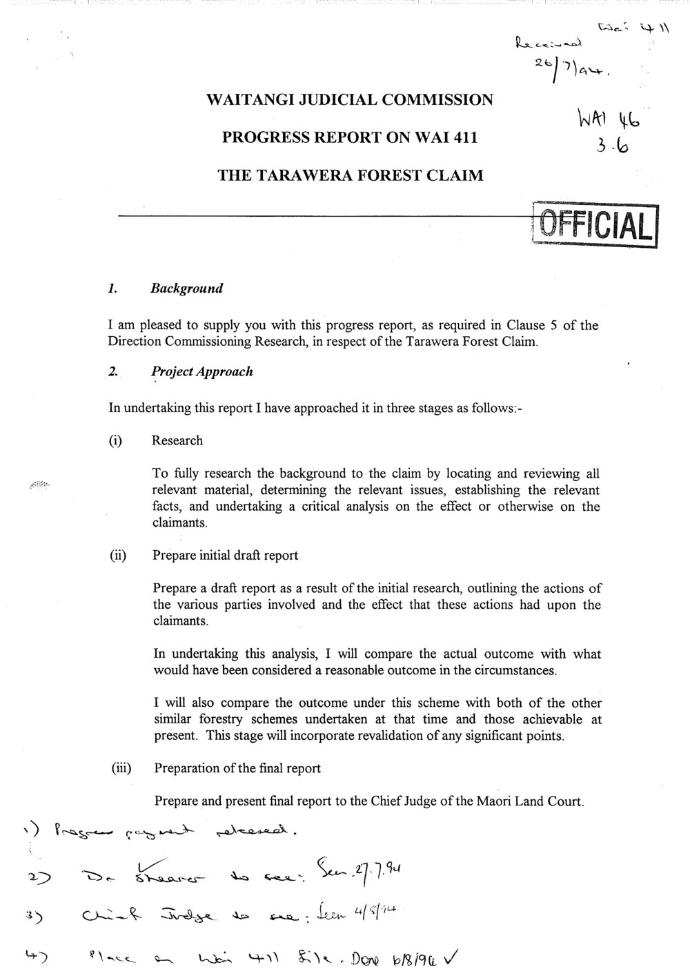 Wai 46_INQ_3.6_Waitangi Judicial Commission Progress Report on Wai 411 The Tarawera Forest Claim
