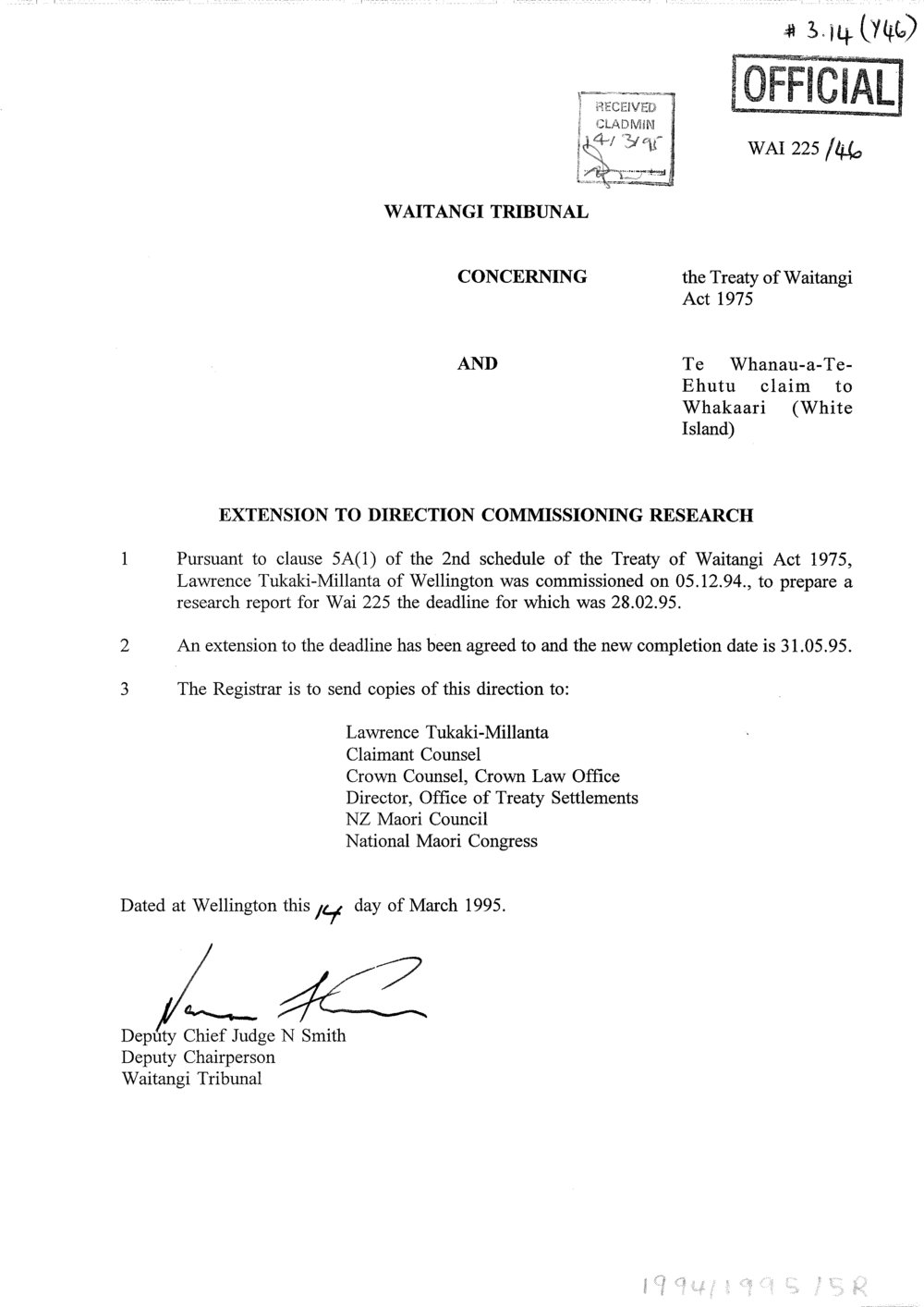 Wai 46_INQ_3.14_Extension to Direction Commissioning Research RE Te Whanau-a-Te-Ehutu claim to Whakaari (White Island)