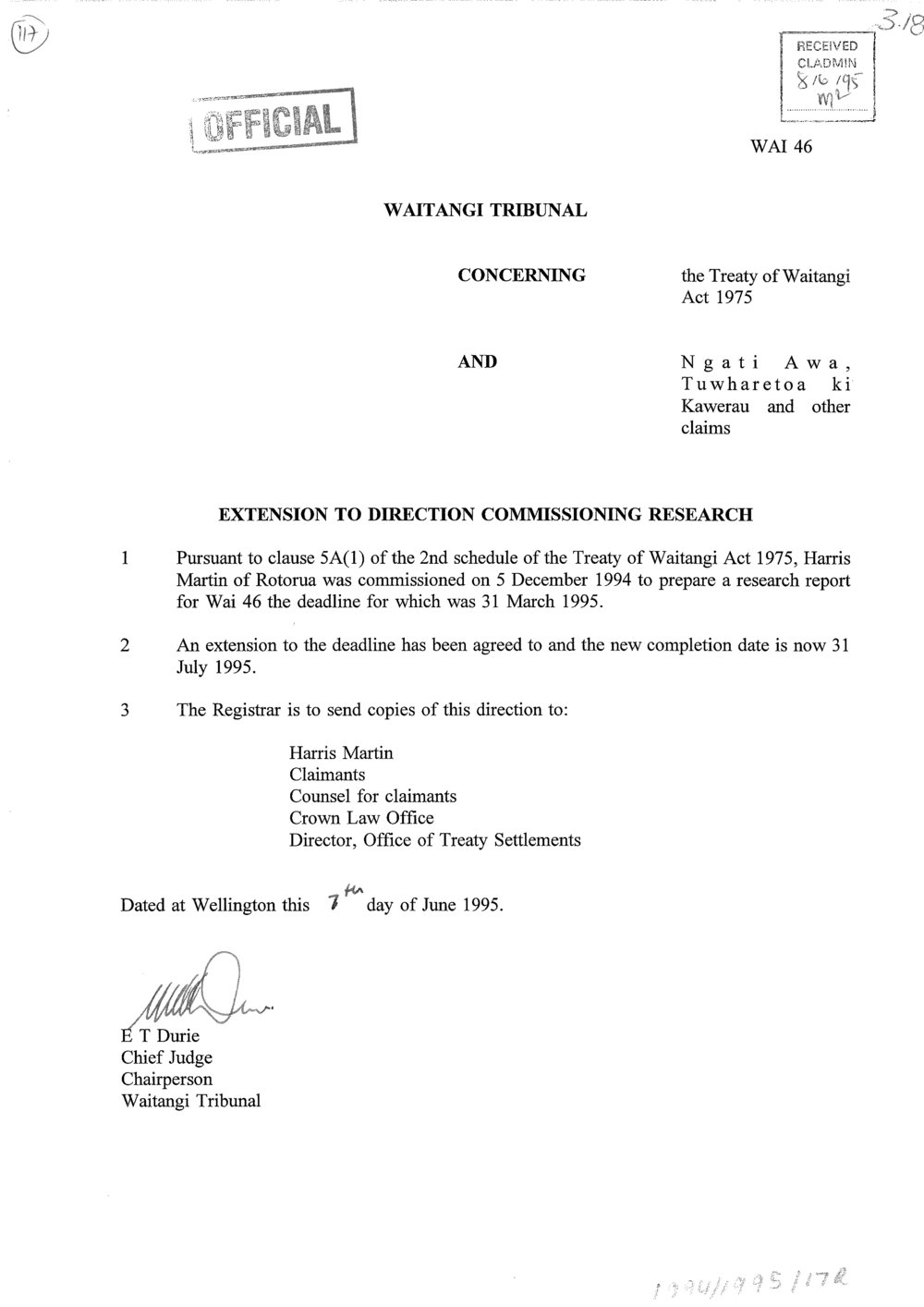 Wai 46_INQ_3.18_Extension to Direction Commissioning Research 7 June 1995