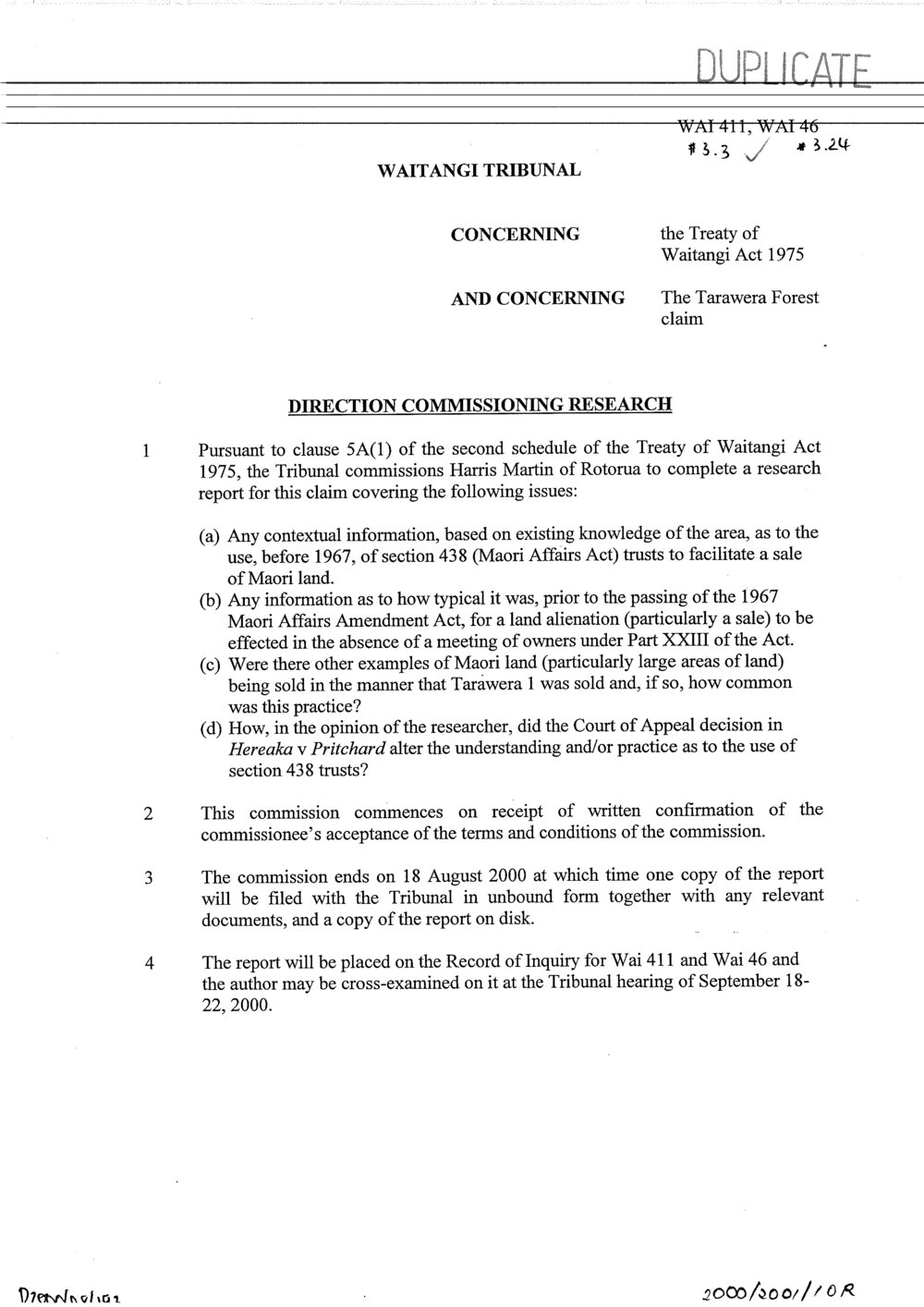 Wai 46_INQ_3.24_Direction Commissioning Research - The Tarawera Forest Claims - 10 Aug 2000