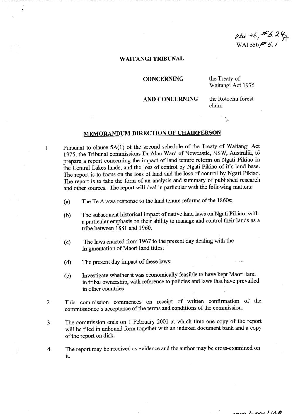 Wai 46_INQ_3.24A_Memo - Direction of Chairperson - Rotoehu Forest - 22 August 2000