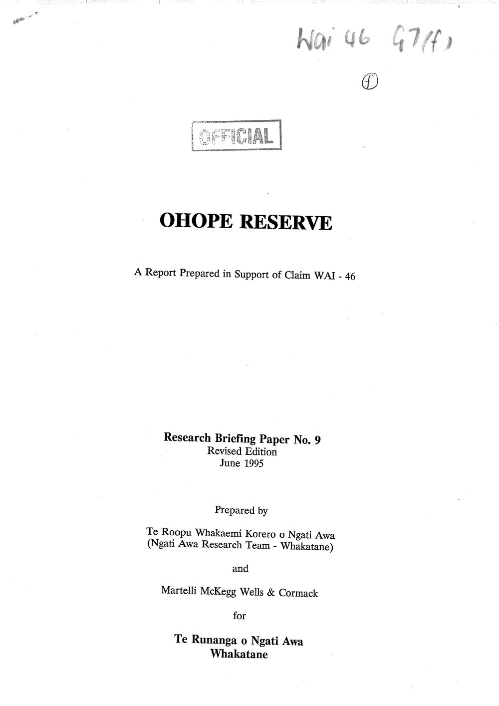 Wai 46_INQ_G007 (f)_Report RE Ohope Reserve - June 1995