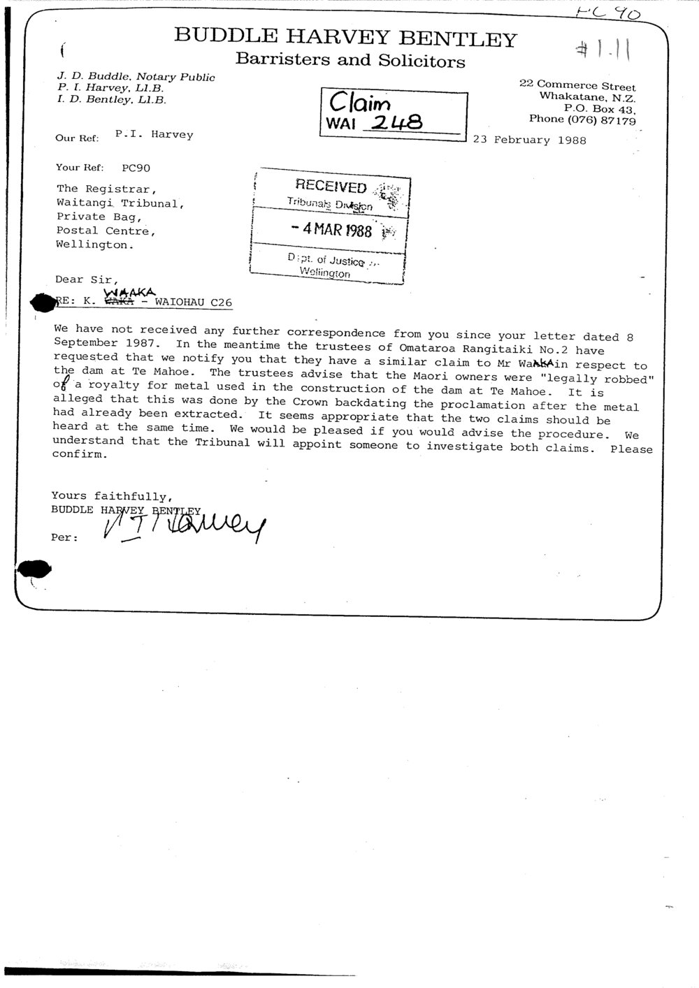 Wai 46_INQ_ 1.11_Follow Up Letter RE Waiohau C26