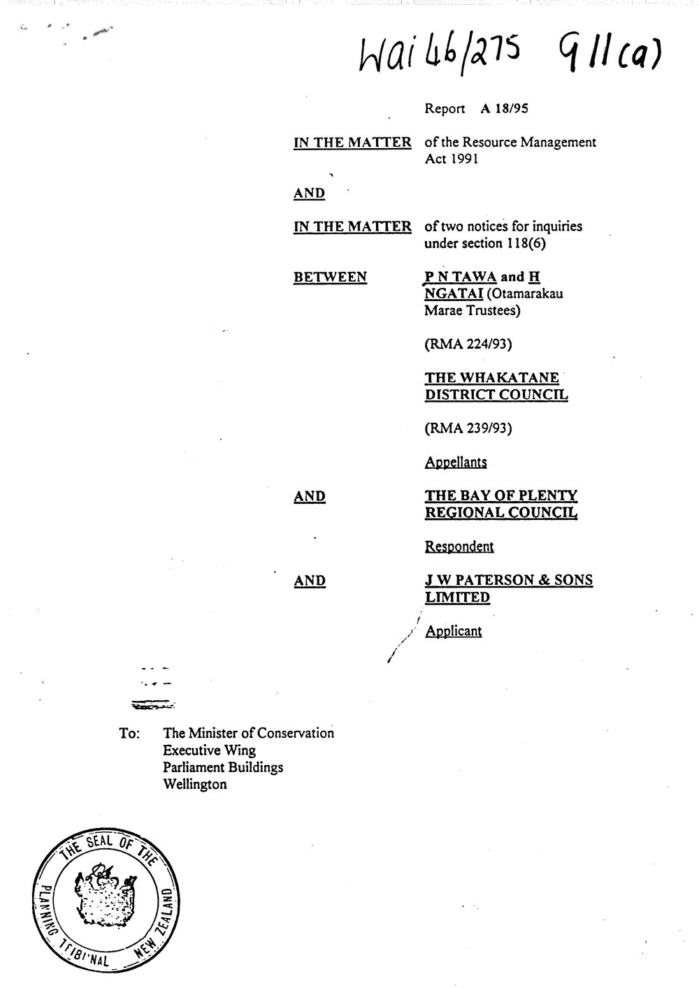 Wai 46_INQ_G011 (a)_REPORT of Planning Tribunal 24 March 1995