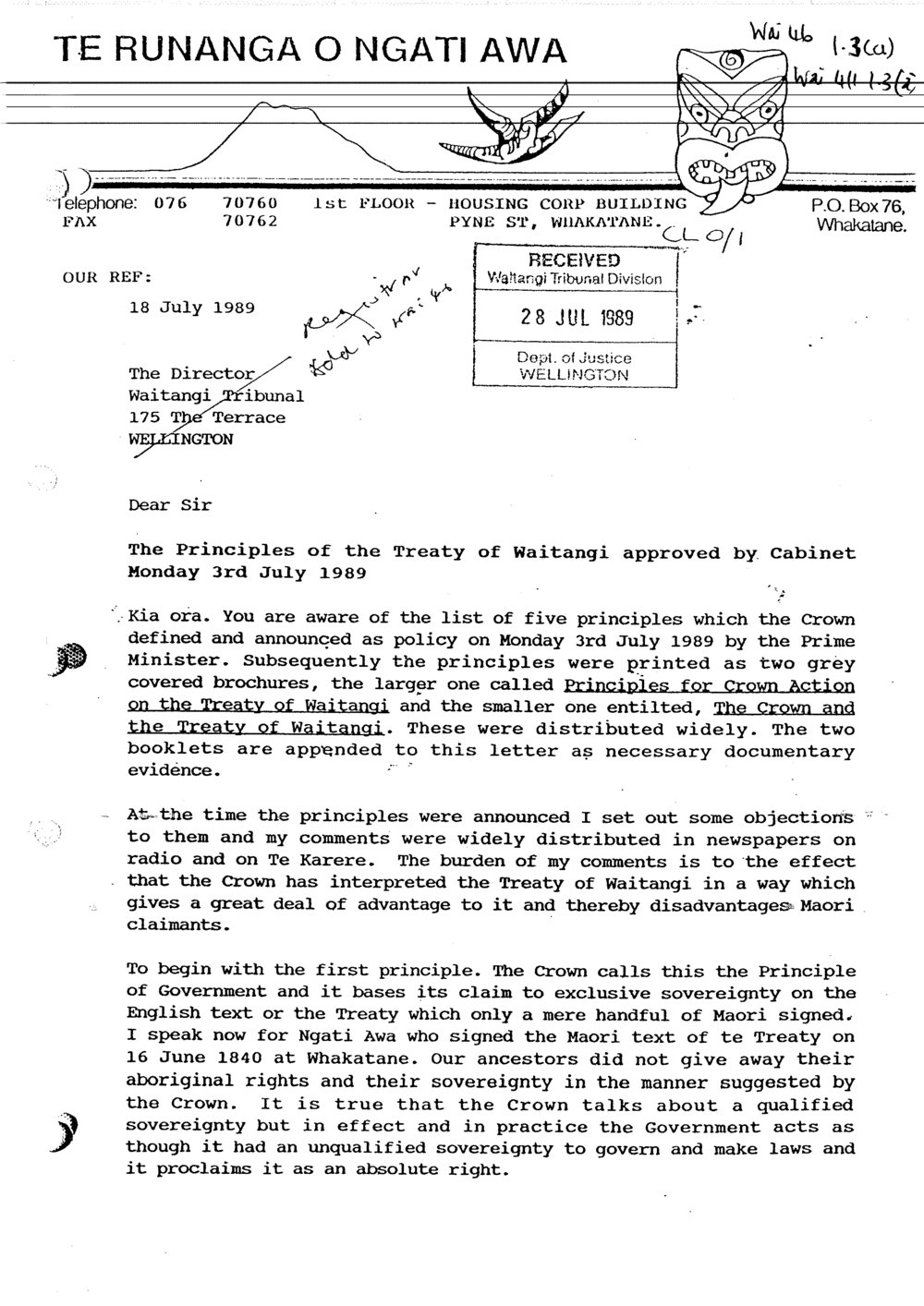 Wai 46_INQ_1.3 (a)_Letter in response to The Principles of The Treaty 1989
