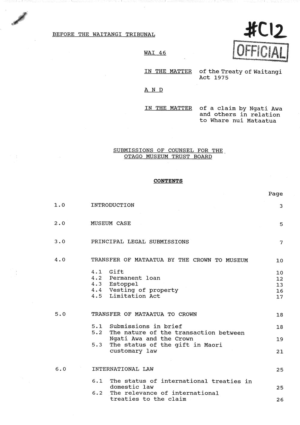 Wai 46_INQ_C012_Submissions of Counsel for The Otago Museum