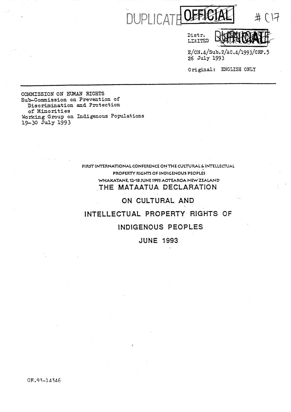 Wai 46_INQ_C017_First International Conference on The Cultural &amp; I on The Mataatua Declaration - June 1993