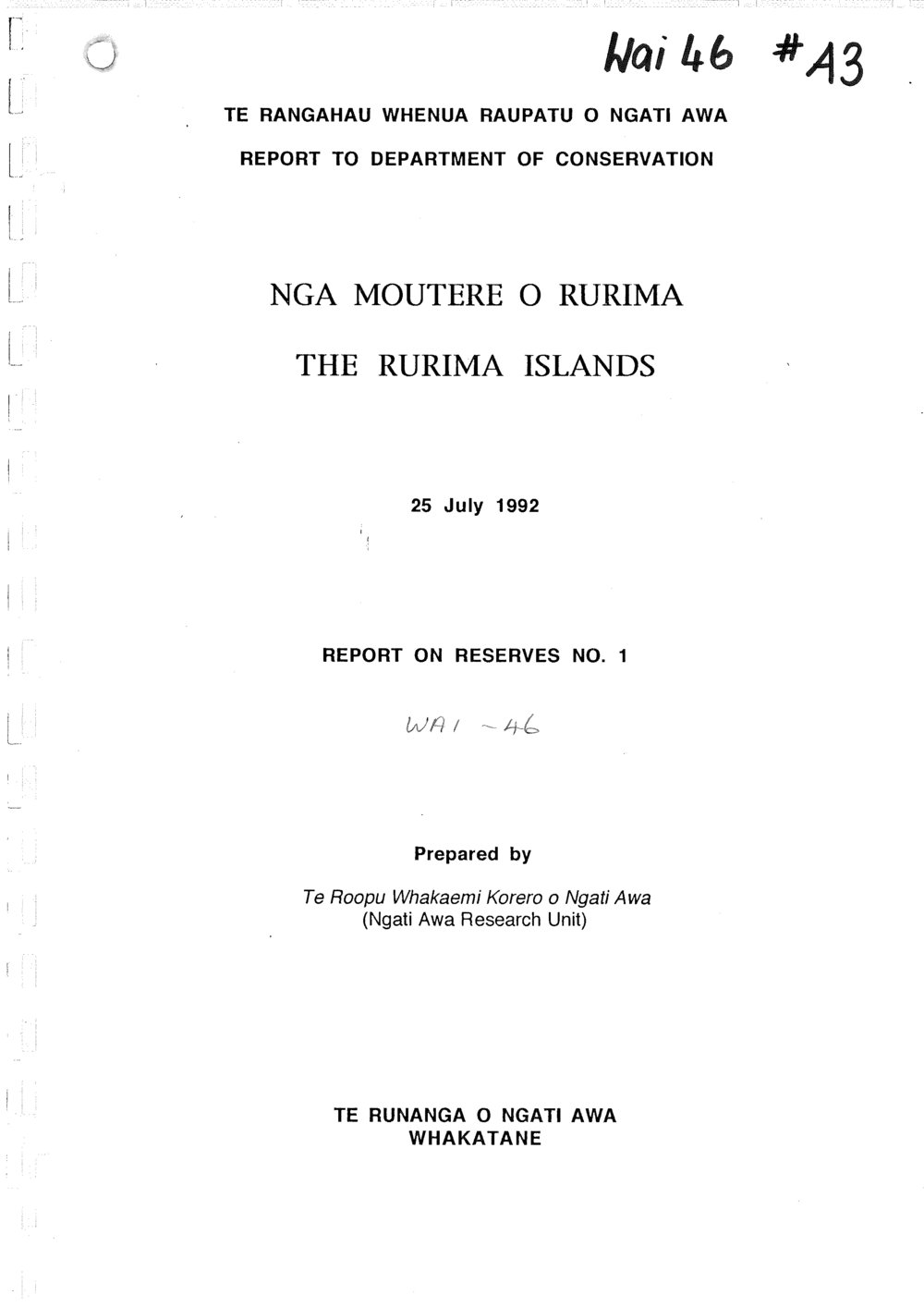 Wai 46_INQ_A003_Report Nga Moutere o Rurima - The Rurima Islands 25 July 1992