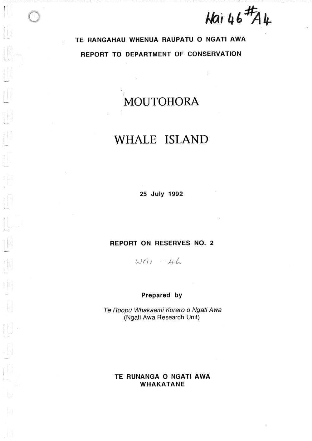 Wai 46_INQ_A004_REPORT N.2 - Moutohora Whale Island - 25 July 1992