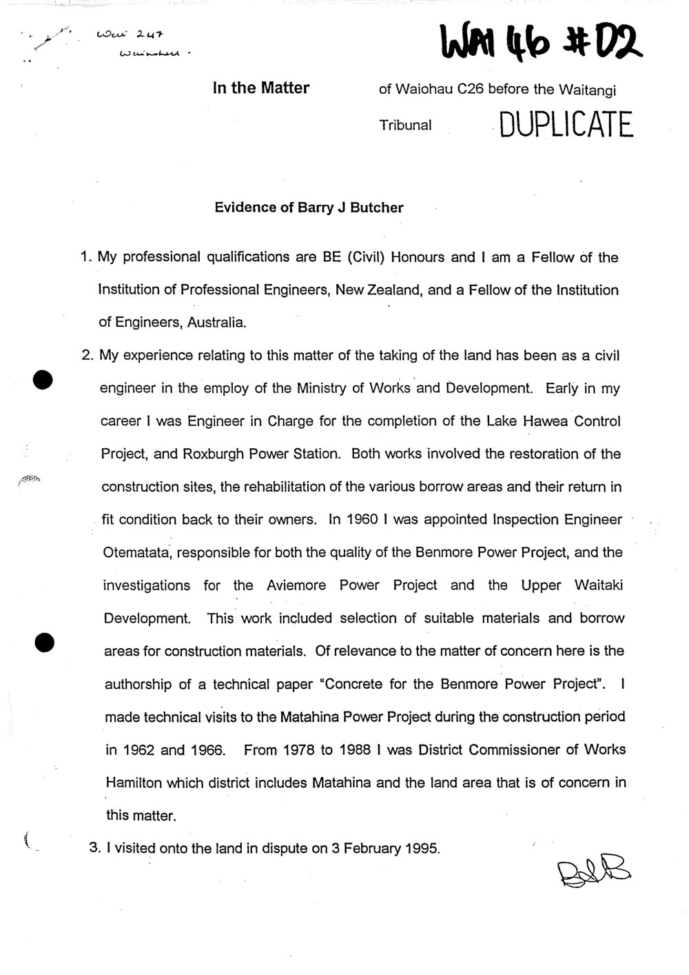 Wai 46_INQ_D002_Evidence of Barry J Butcher RE Waiohau C26 before Waitangi Tribunal