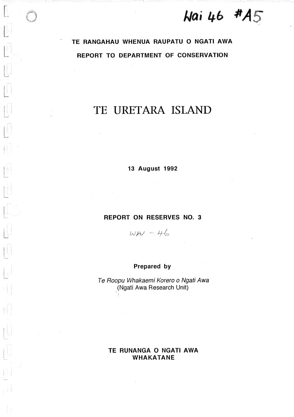 Wai 46_INQ_A005_REPORT N.3 - Te Uretara Island - 13 Aug 1992