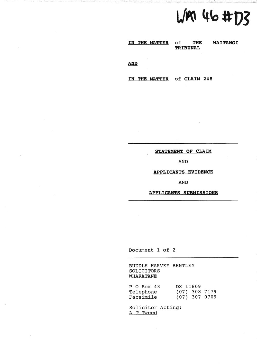 Wai 46_INQ_D003_Statement of Claim and Application Evidence and Applicants Submission