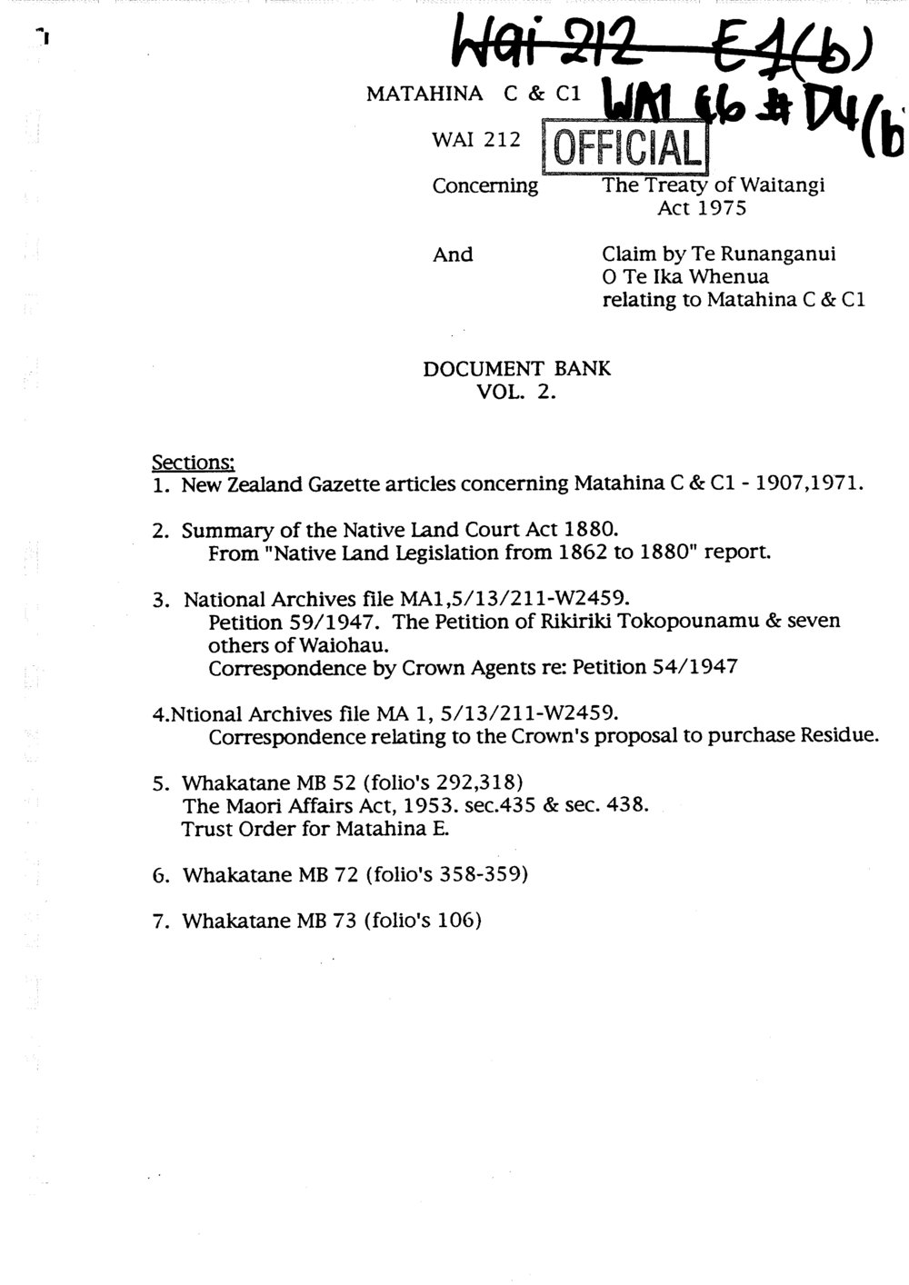 Wai 46_INQ_D004 (b)_Document Bank V2 RE Claim Te Runanganui O Te Ika Whenua relating to Matahina C &amp; C1