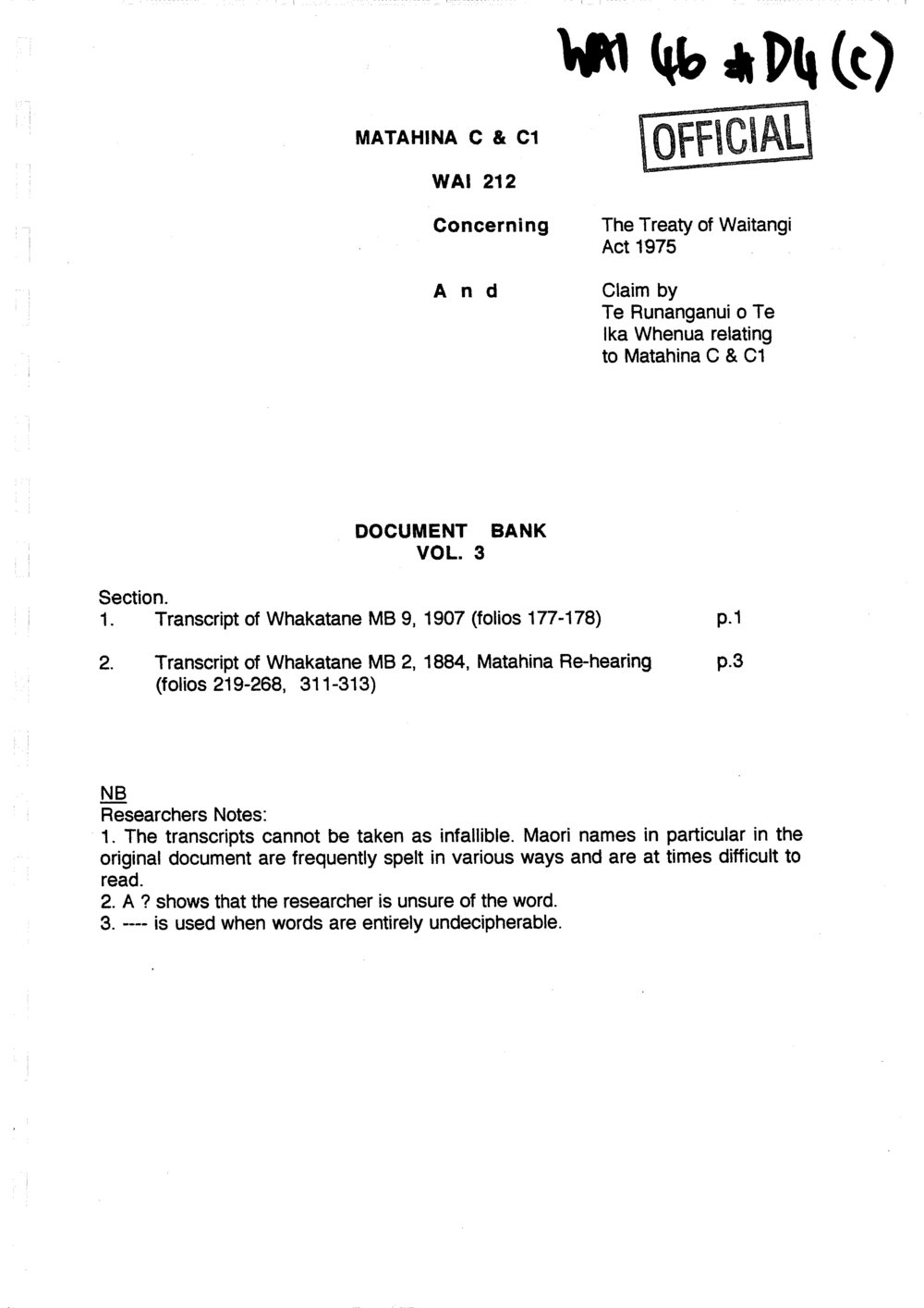 Wai 46_INQ_D004 (c)_Document Bank V 3 Claim by Te Runanganui o Te Ika Whenua relating to Matahina C &amp; C1