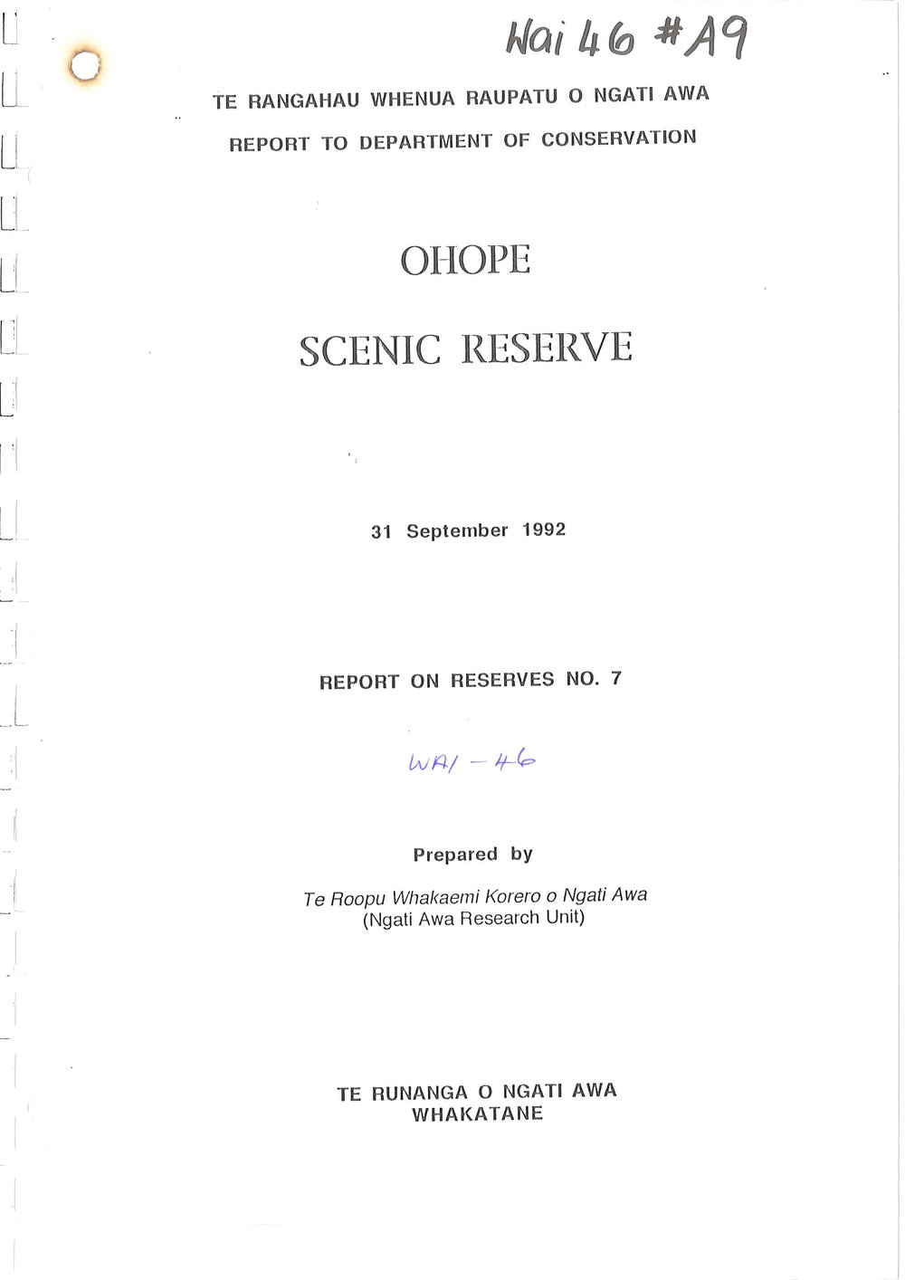 Wai 46_INQ_A009_REPORT N.7 - Ohope Scenic Reserve - 31 September 1992