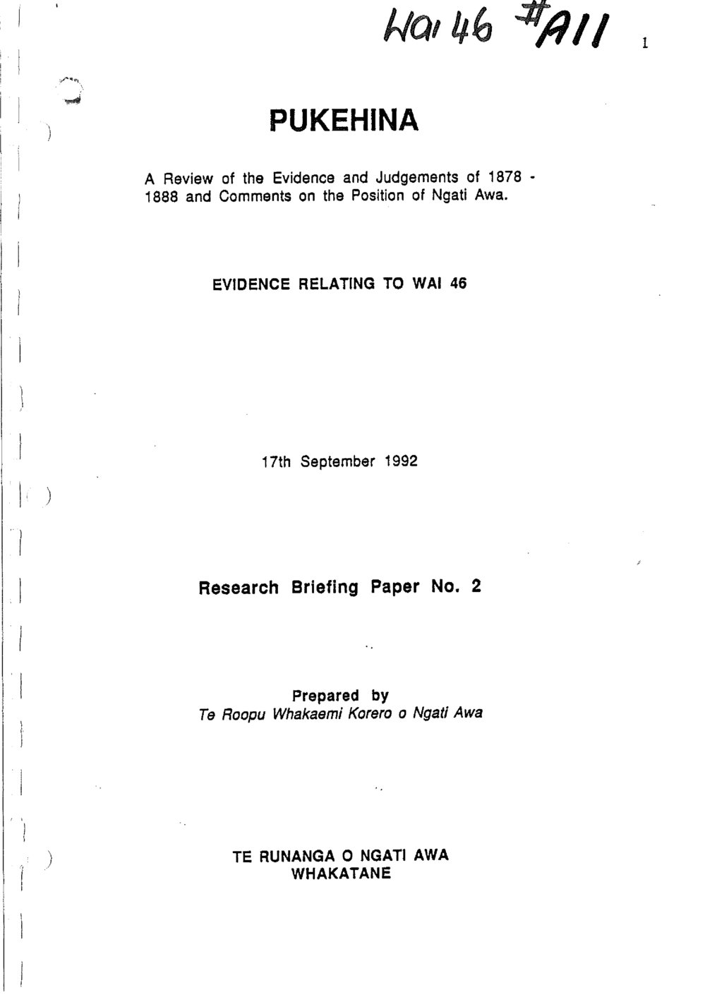 Wai 46_INQ_A011_Research Briefing Paper N.2 - Pukehina - 17 September 1992