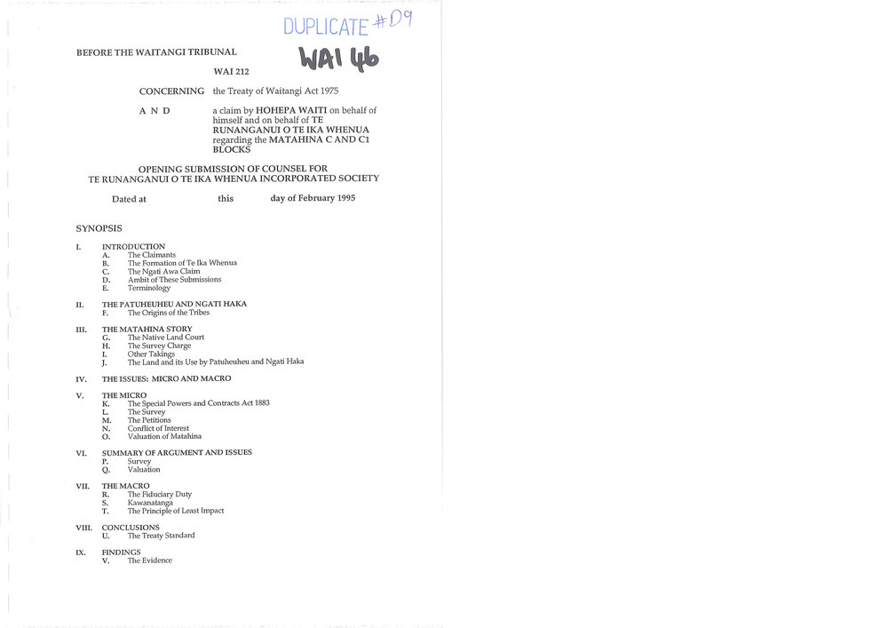 Wai 46_INQ_D009_Opening Submission for Te Runanganui o Te Ika a Maui