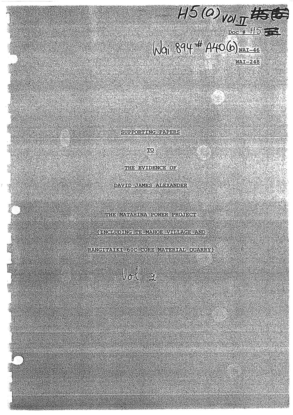 Wai 46_INQ_H005 (a) vol 2_Supporting Evidence to The evidence of David J  Alexander RE The Matahina Power Project