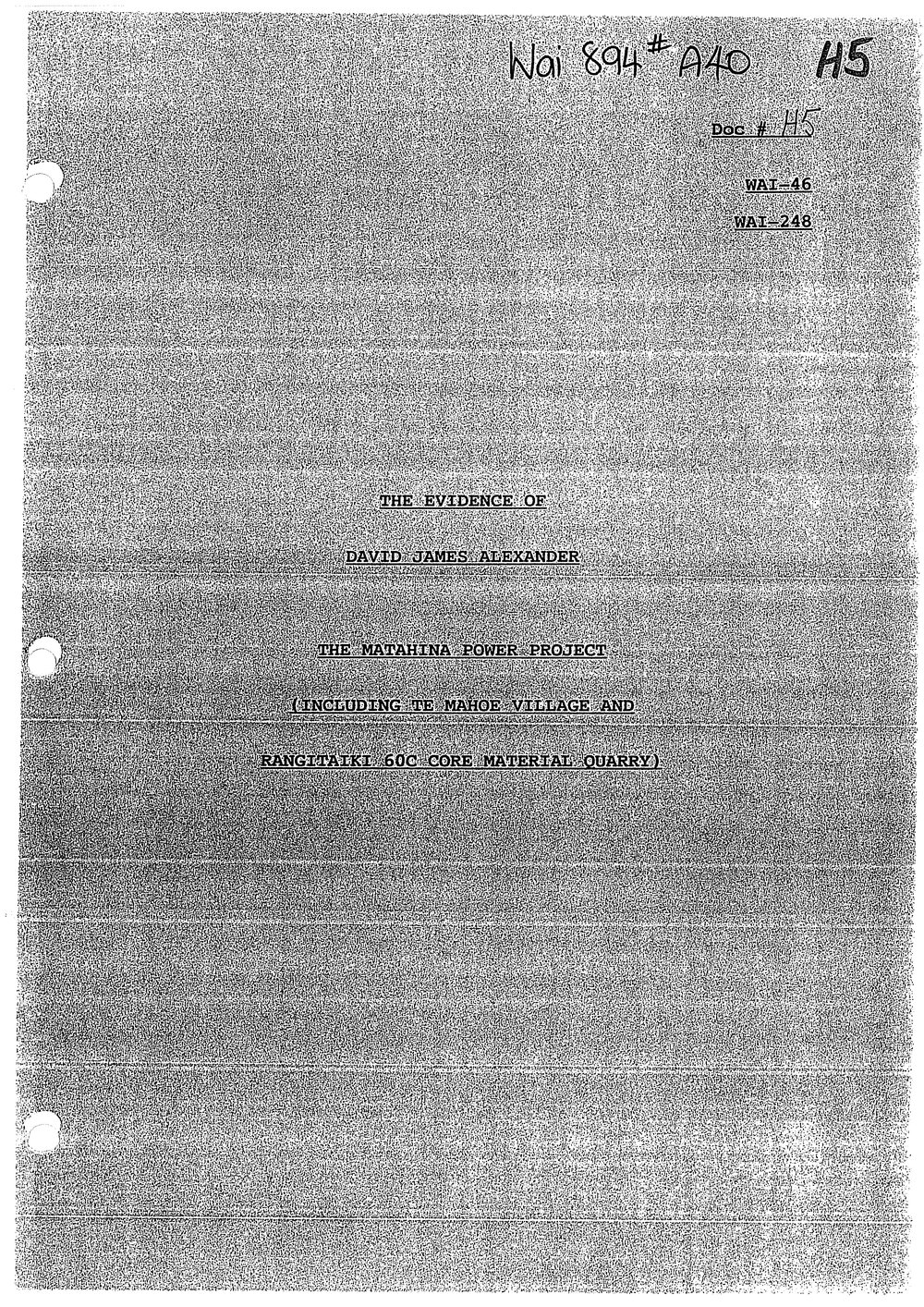 Wai 46_INQ_H005_Evidence of David J  Alexander RE The Matahina Power Project
