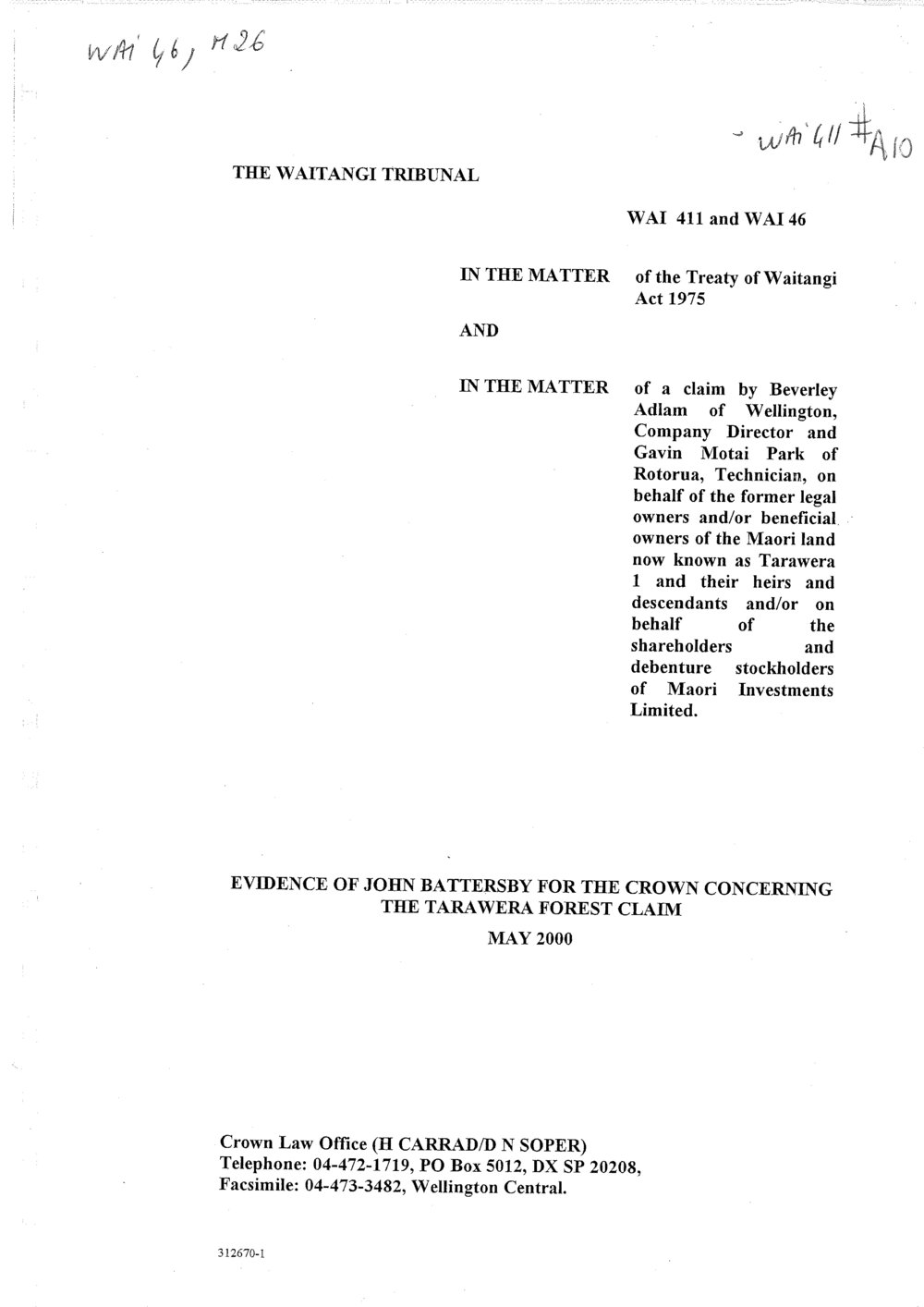 Wai 46_INQ_M026_Evidence of John Battersby for the crown concerning The Tarawera Forest Claim - May 2000