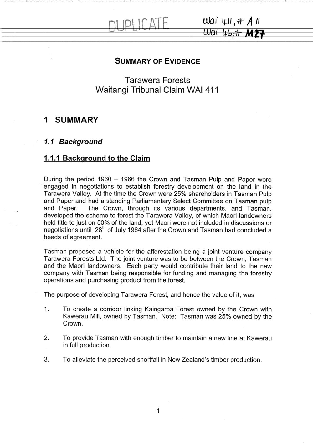 Wai 46_INQ_M027_Summary of Evidence - Tarawera Forests