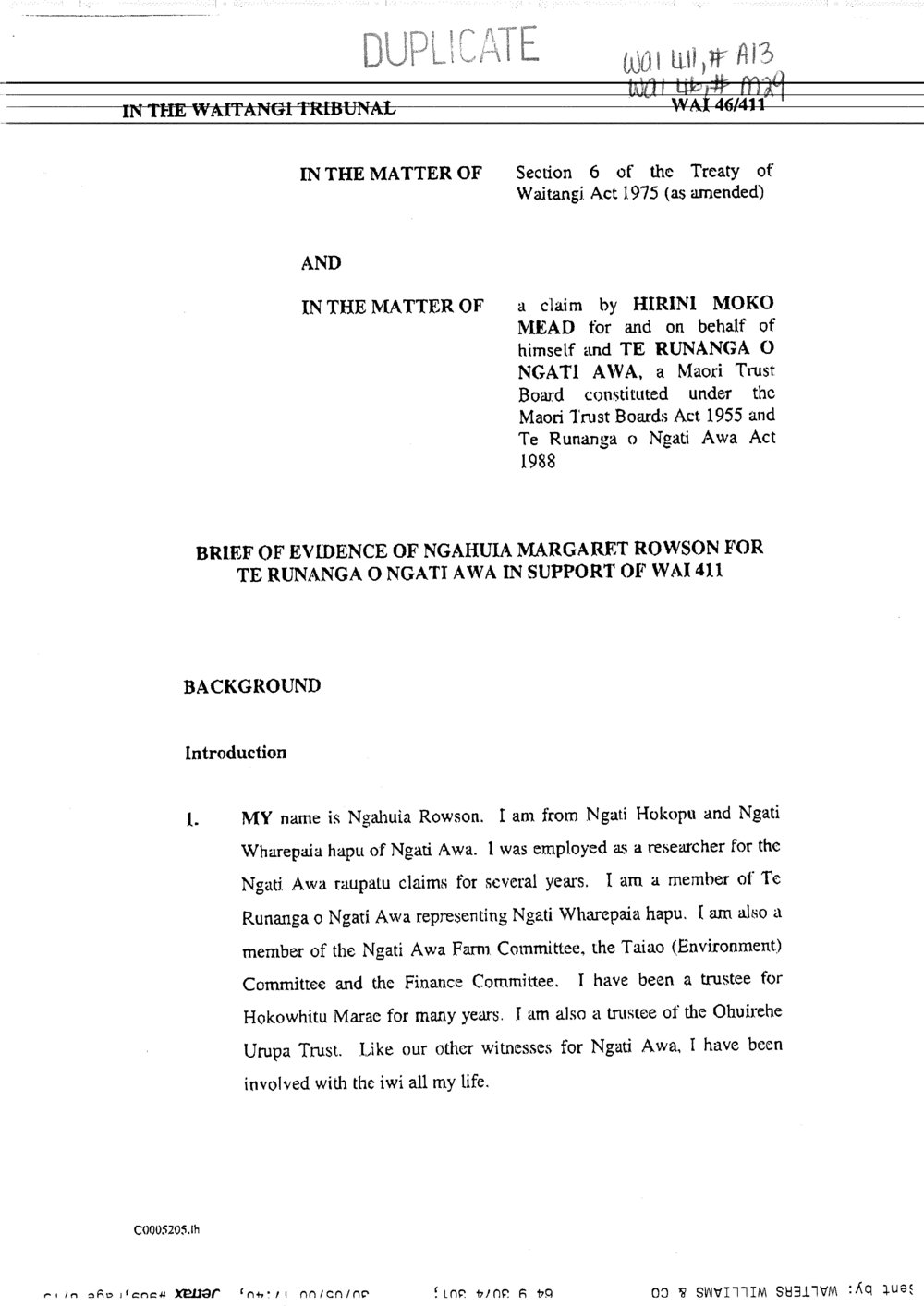 Wai 46_INQ_M029_Brief of Evidence of Ngahuia Rownson for Te Runanga o Ngati Awa in support of Wai 411