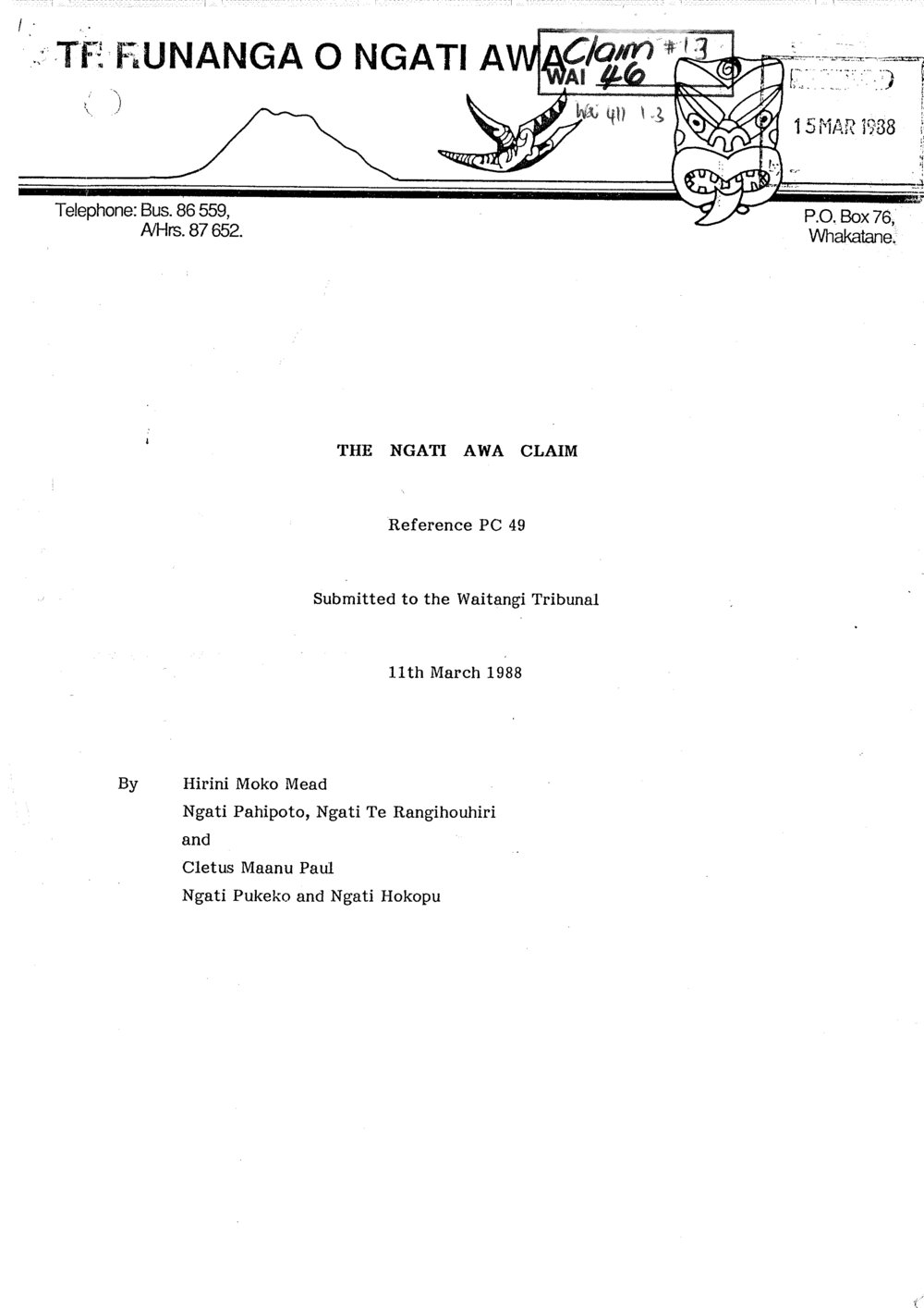 Wai 46_INQ_1.3_The Ngati Awa Claim by H.Mead &amp; C.M.Paul