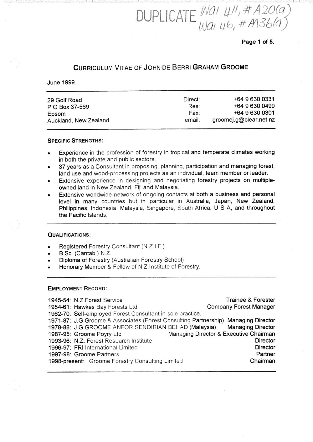 Wai 46_INQ_M036 (a)_CV of John De Berri Graham Groome