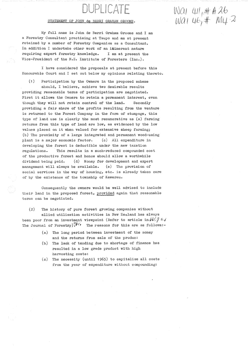 Wai 46_INQ_M042_Statement of John de Berri Graham Groome