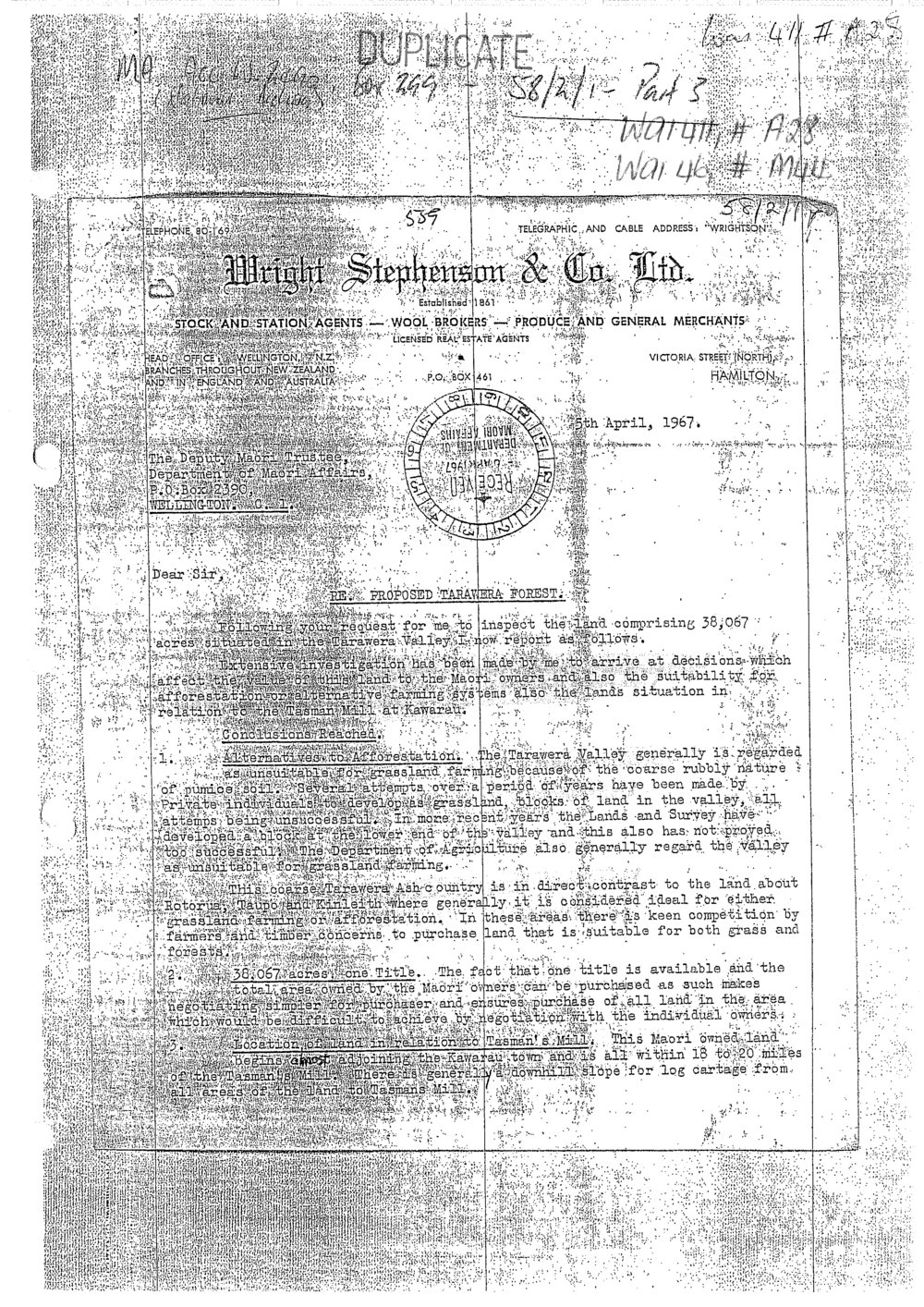 Wai 46_INQ_M044_Letter RE Tarawera Valley