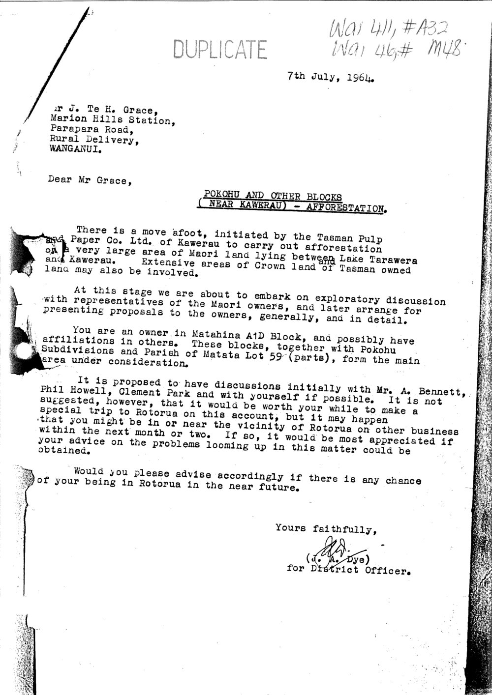 Wai 46_INQ_M048_Letter RE Pokohu and other blocks (Near Kawerau)